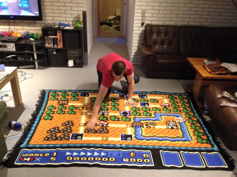 Illustration for article titled Man Spends Six Years Crocheting One Super Mario Bros. 3Â Map